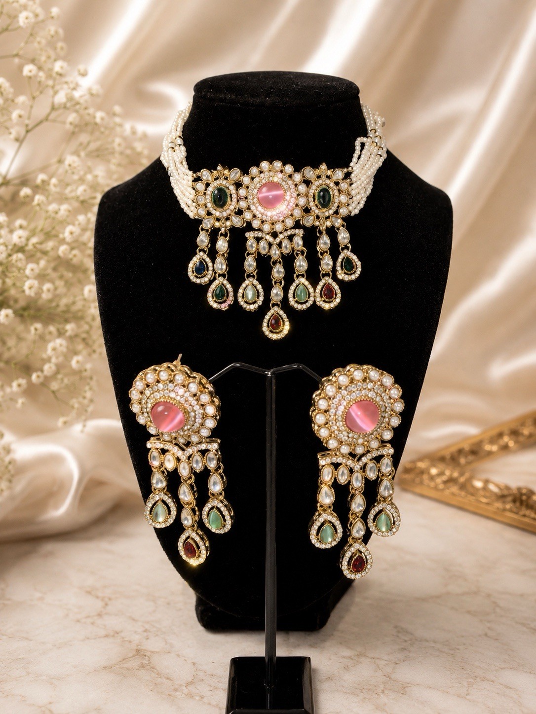 moissanite waterfall necklace set with earrings