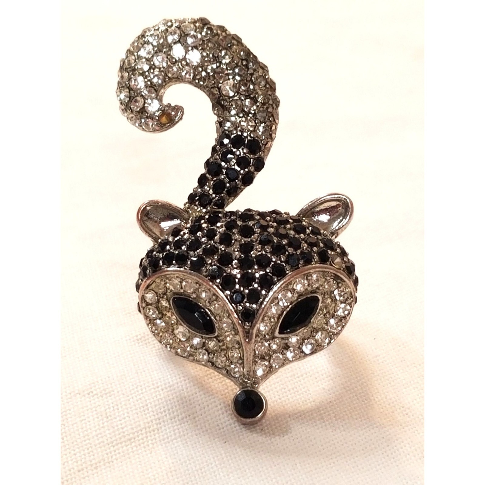 Austrian Crystal Ring Fox Silver Tone Adjustable Band Unknown Mark Statement