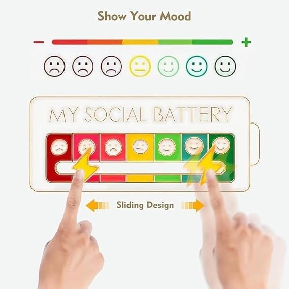 Slidable Social Battery Mood Attitude Tracker Brooch Pin Funny Enamel Badge Gift