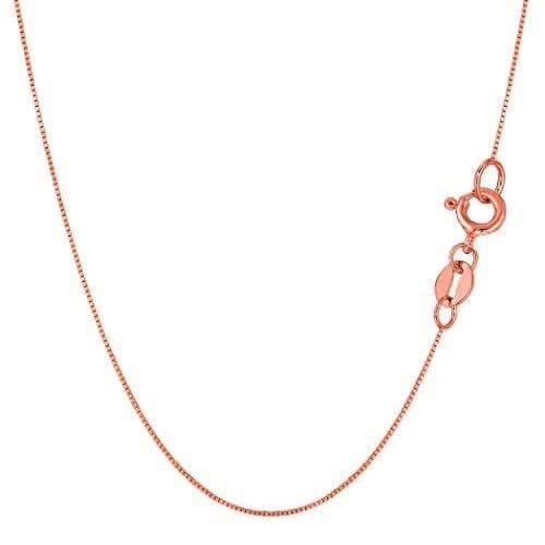 14k Real Solid Gold Mirror Box Chain Necklace, 0.45mm (18 Inches, Rose Gold)