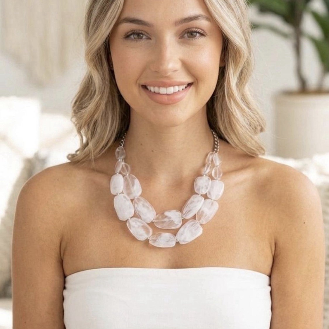 Big Acrylic Necklace White Clear Bead Chunky Statement Large