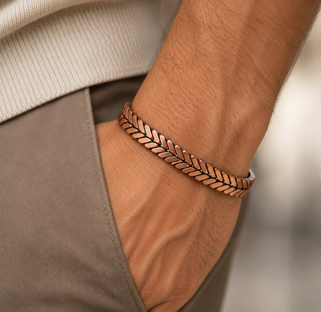 Copper Magnetic Cuff Bracelet for Men & Women – Adjustable Braided Open Bangle,
