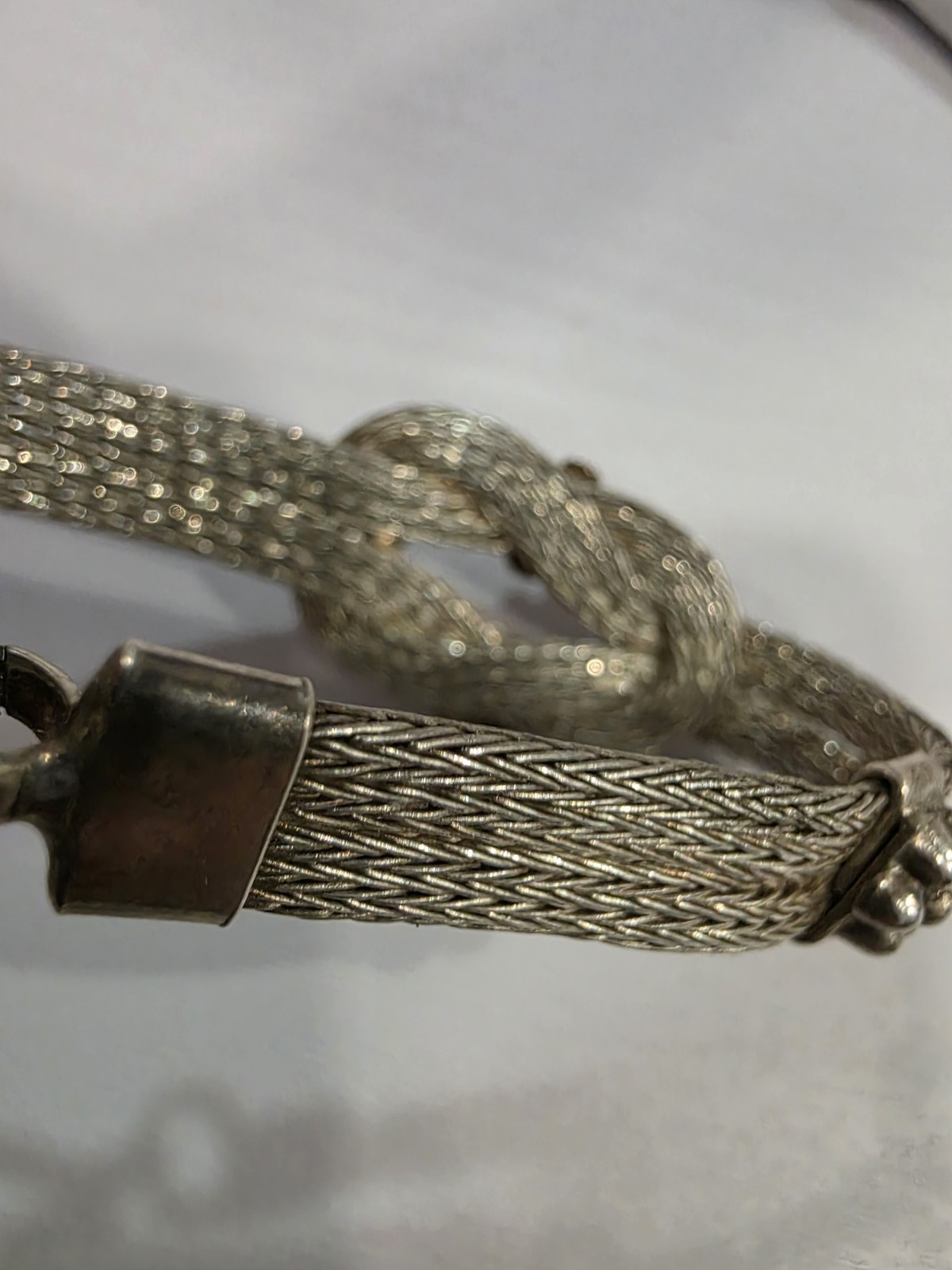 Vintage Wire Mesh Braided Silver Petite Indian Style Bracelet