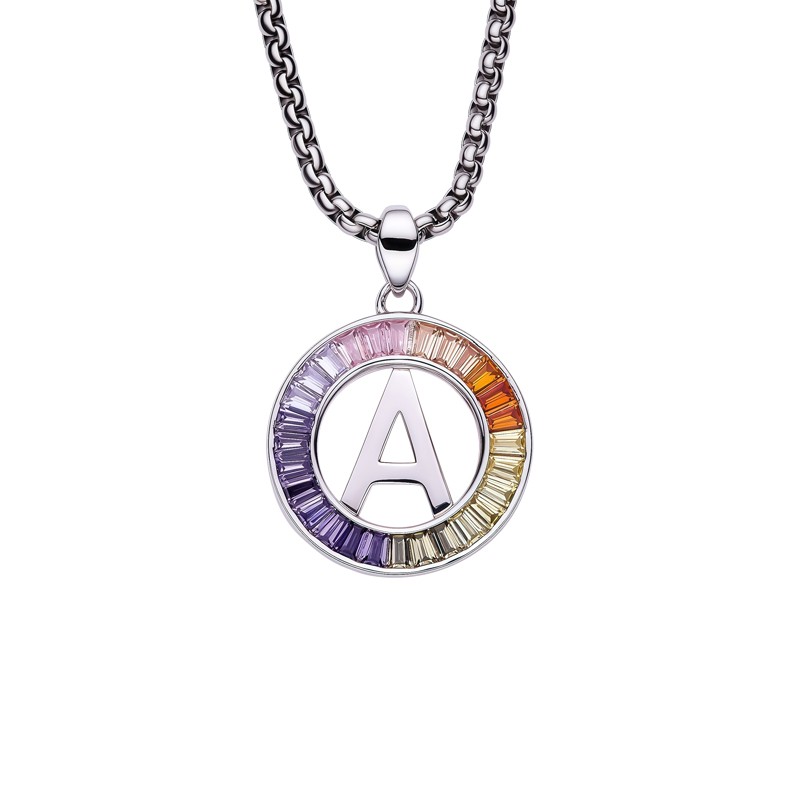 Initial Letter A-Z Necklace 24“ Chain CZ Cubic Zirconia Stone 925 Silver Pendant