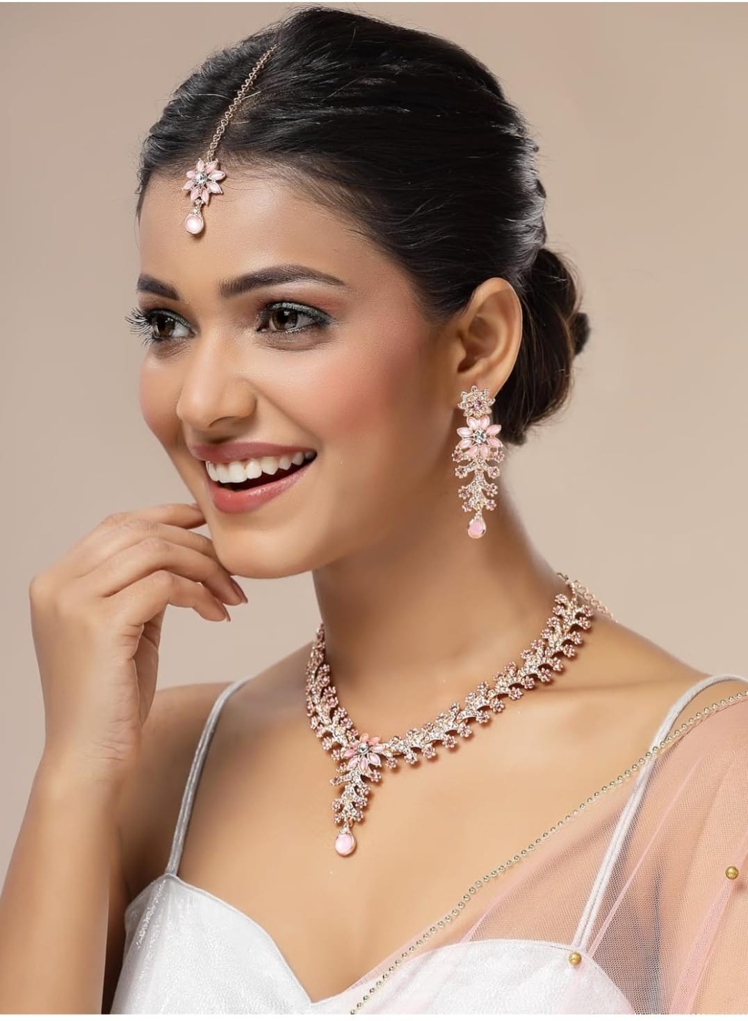 Indian bollywood rose gold plated necklace set for women and girls