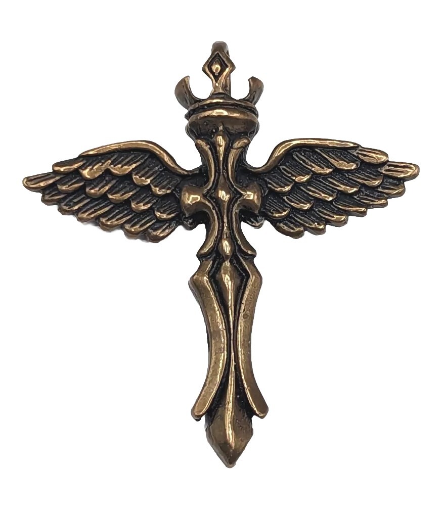 Bronze Tone Eagle Angel Wing Winged Crown Cross Sword Biker Religious Pendant