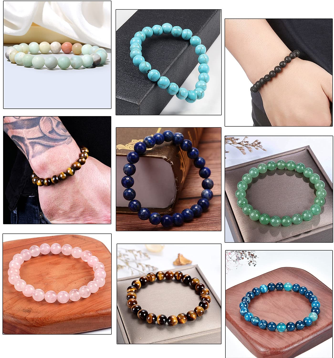 12Pcs Natural Stone Beaded Bracelets for Women Men Semi-Precious Gemstones Br…