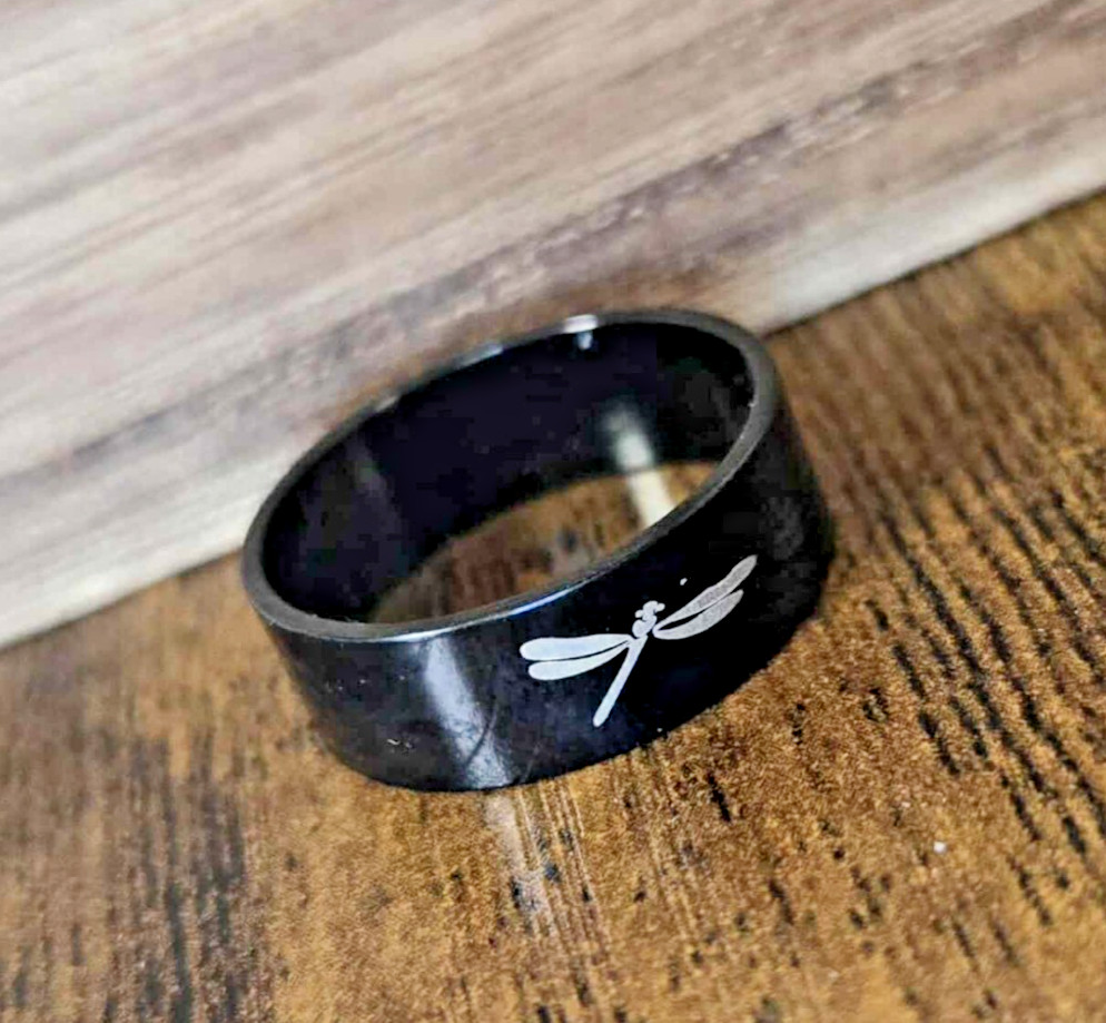 Black Titanium Dragonfly Band Ring Size 8 Women’s Band Next Day Shipping