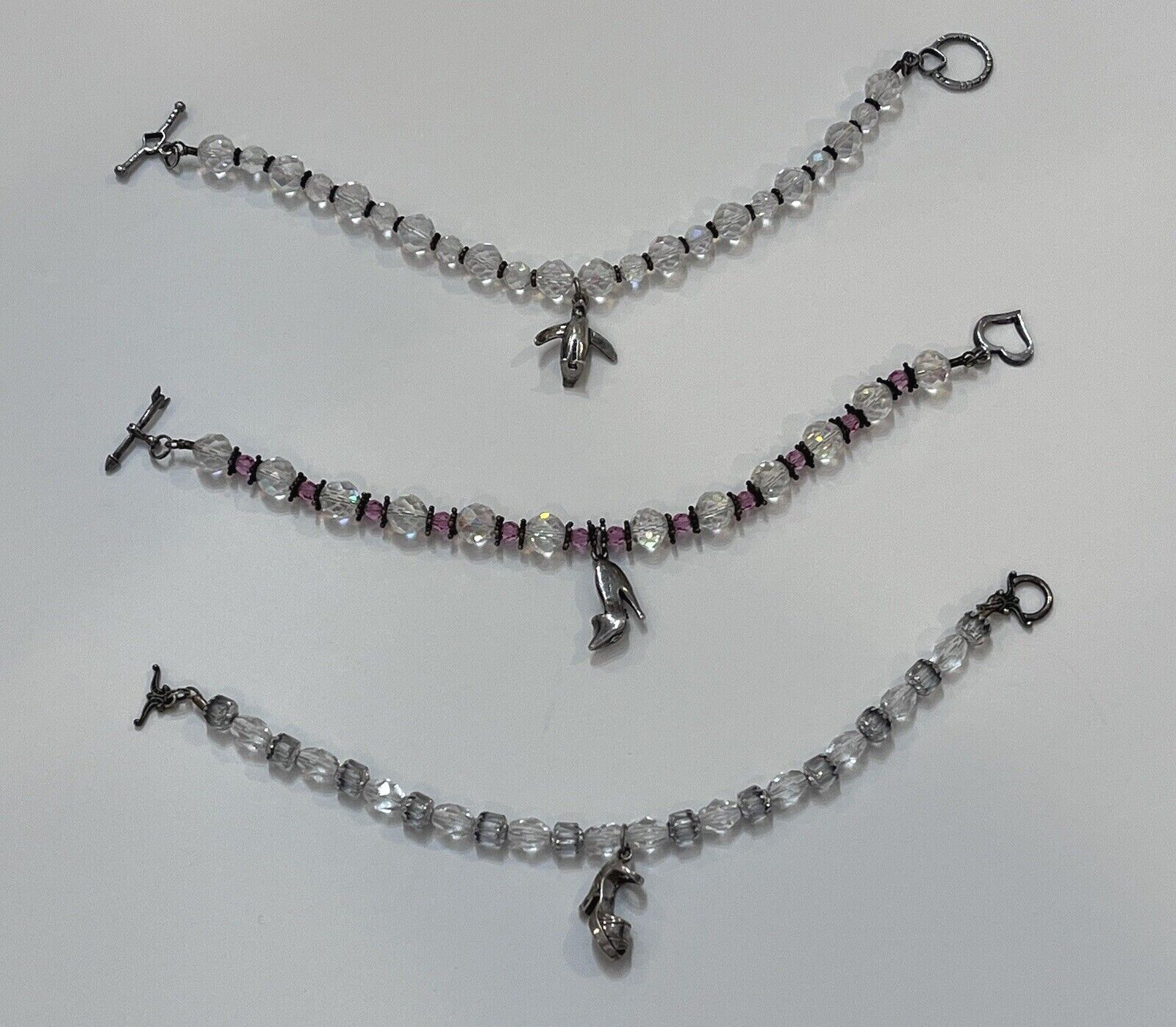 Handcrafted Glass Crystal Bracelets W/ Sterling 925 Dangle Charm Heels Penguin