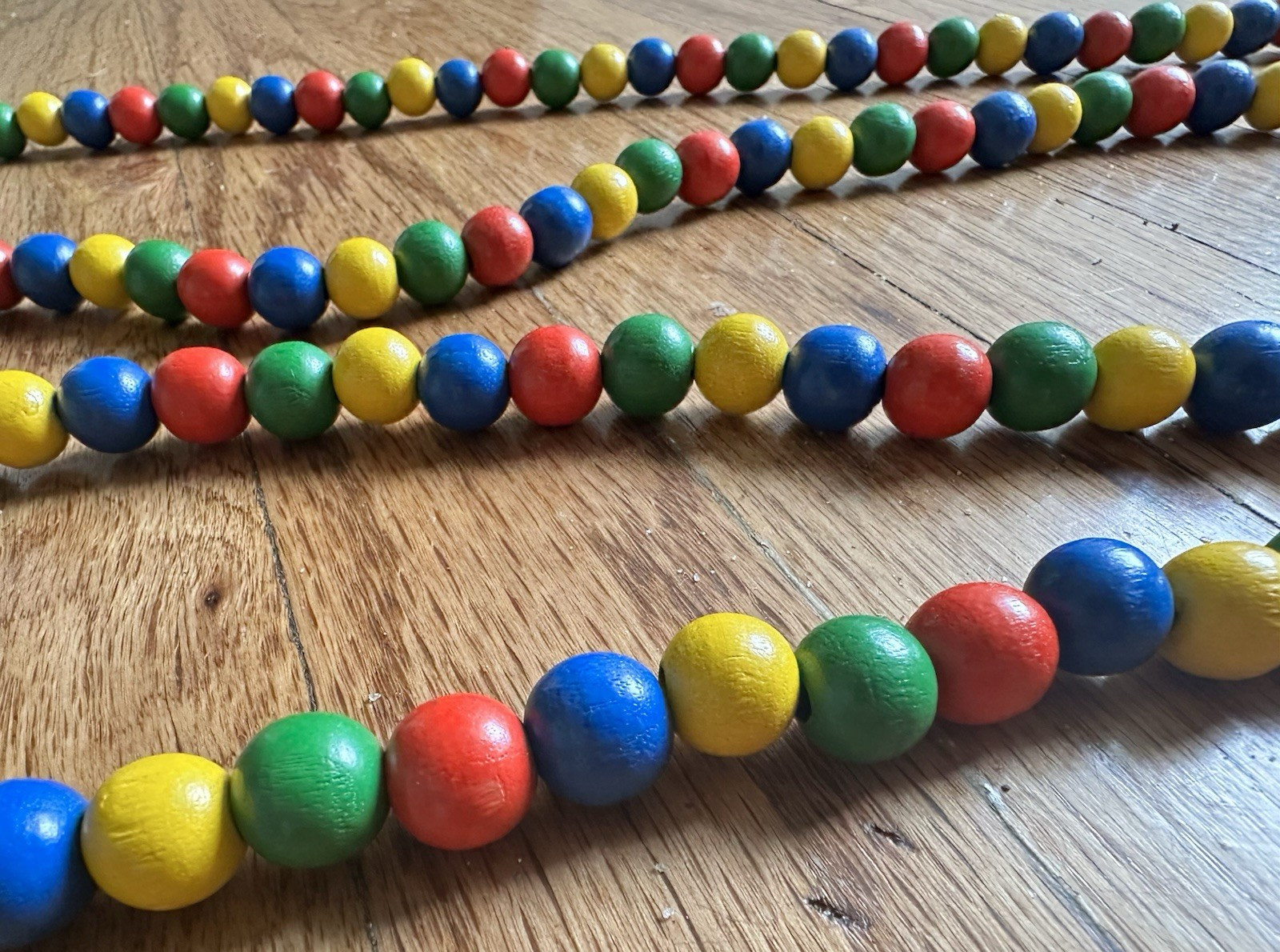 Long Multicolor Wooden Beads Strand 105”