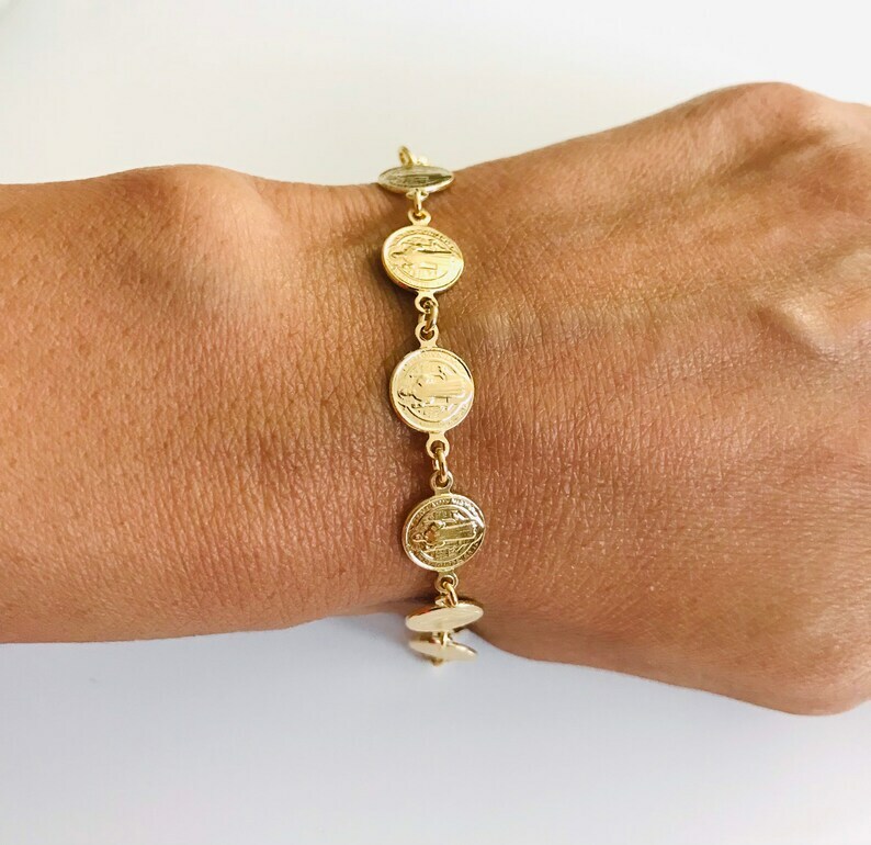 18K GOLD FILLED SAINT BENEDICT BRACELET-7.25″/PULSERA DE SAN BENITO-7.25″ #1