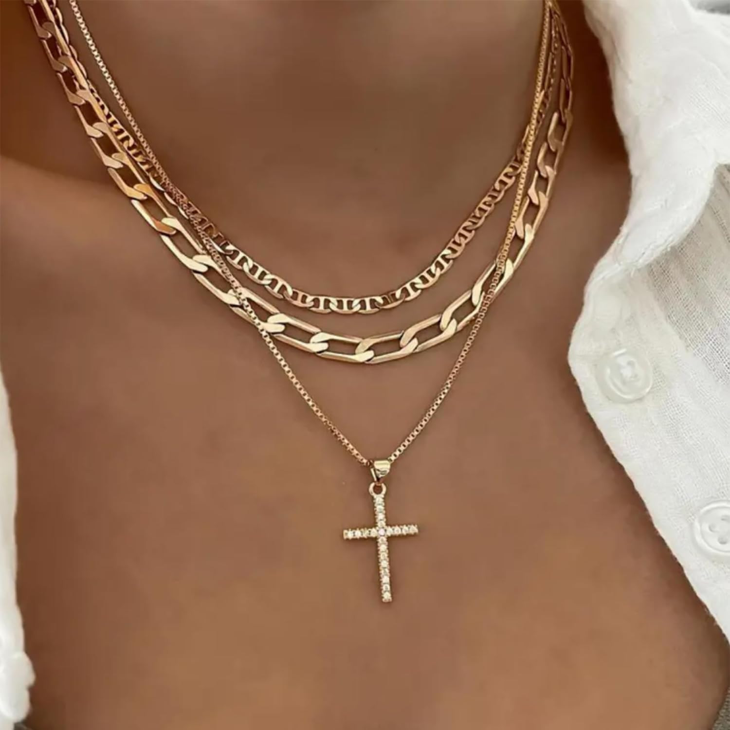 Cross Necklace for Women,Stackable Stacked Stacking Layering Layered Necklaces D