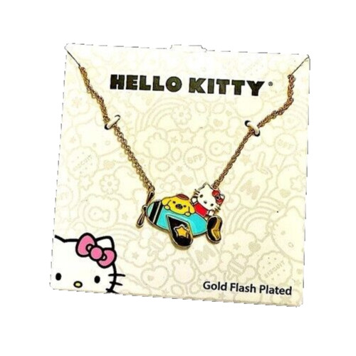 Sanrio Necklace Hello Kitty Pompompurin Airplane Plane Gold Flash Plated NWT JCM