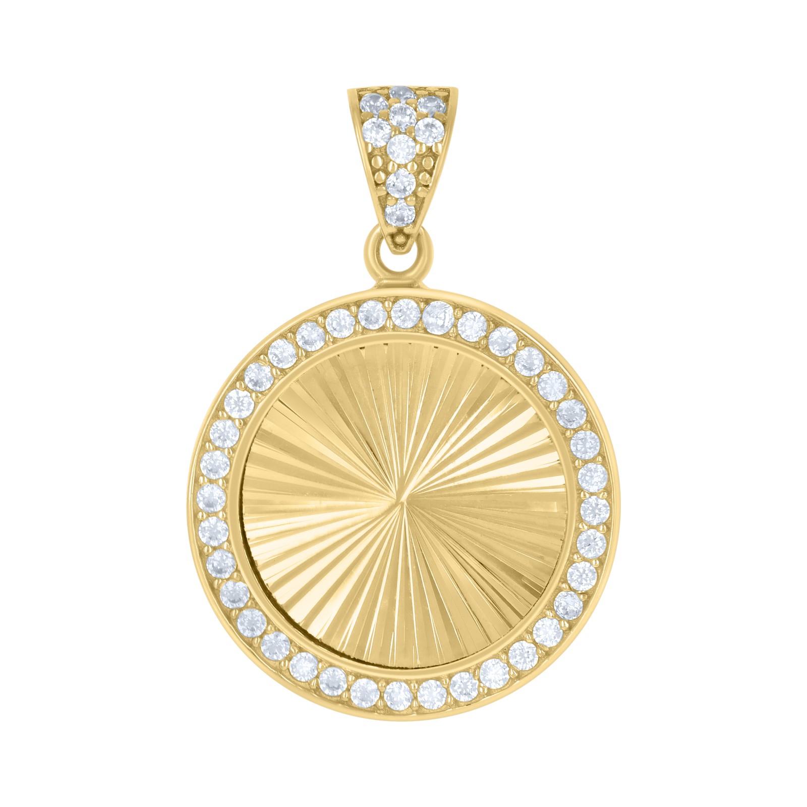 10K Yellow Gold Round CZ Unisex 0.95″ Diamond Cut Charm Circle Medallion Pendant
