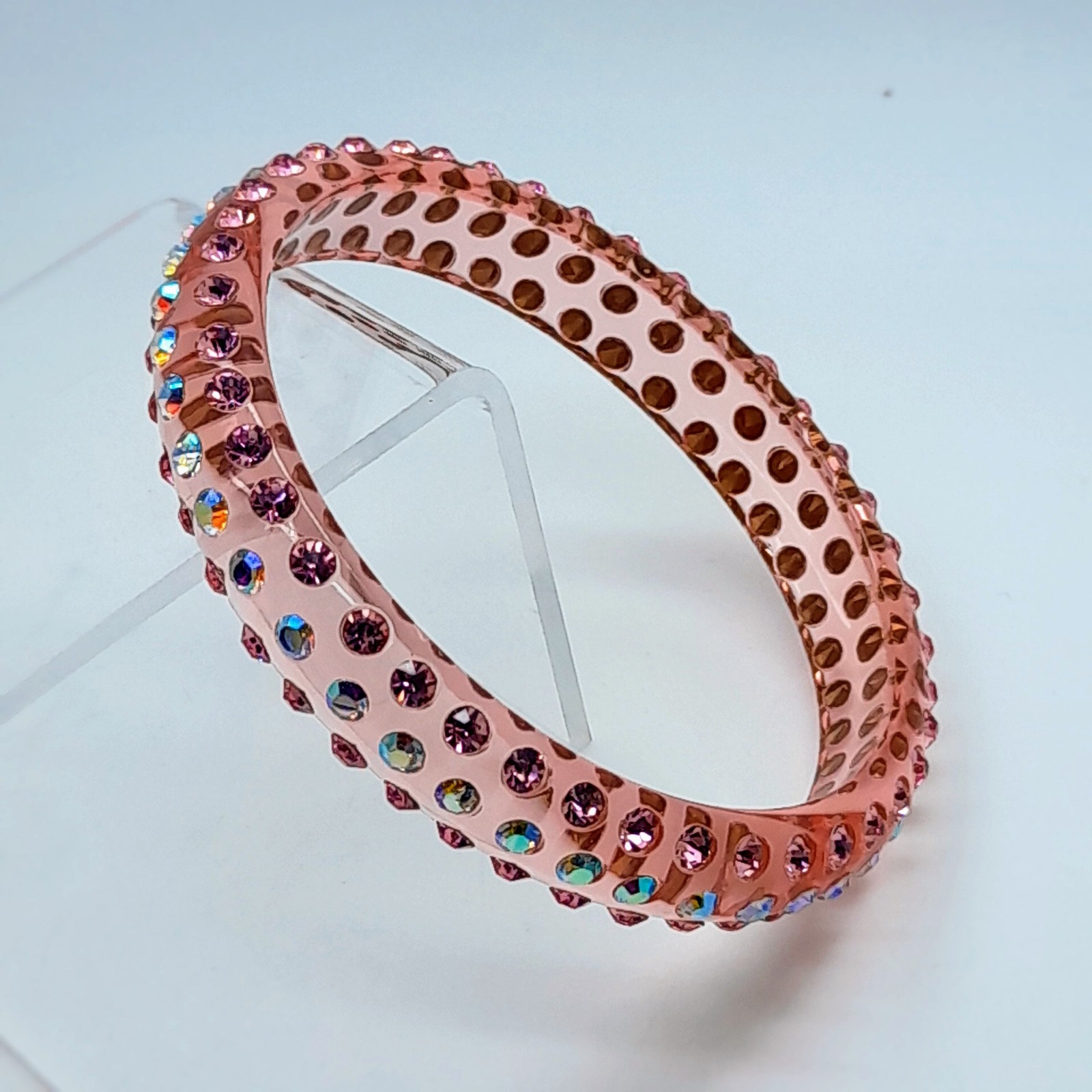 Transparent pink round Plastic pink & ab rhinestone fashion bangle bracelets