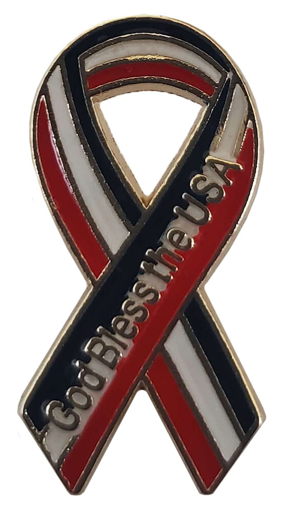 Pack of 3 God Bless The USA Red White Blue Ribbon Motorcycle Hat Cap Lapel Pin
