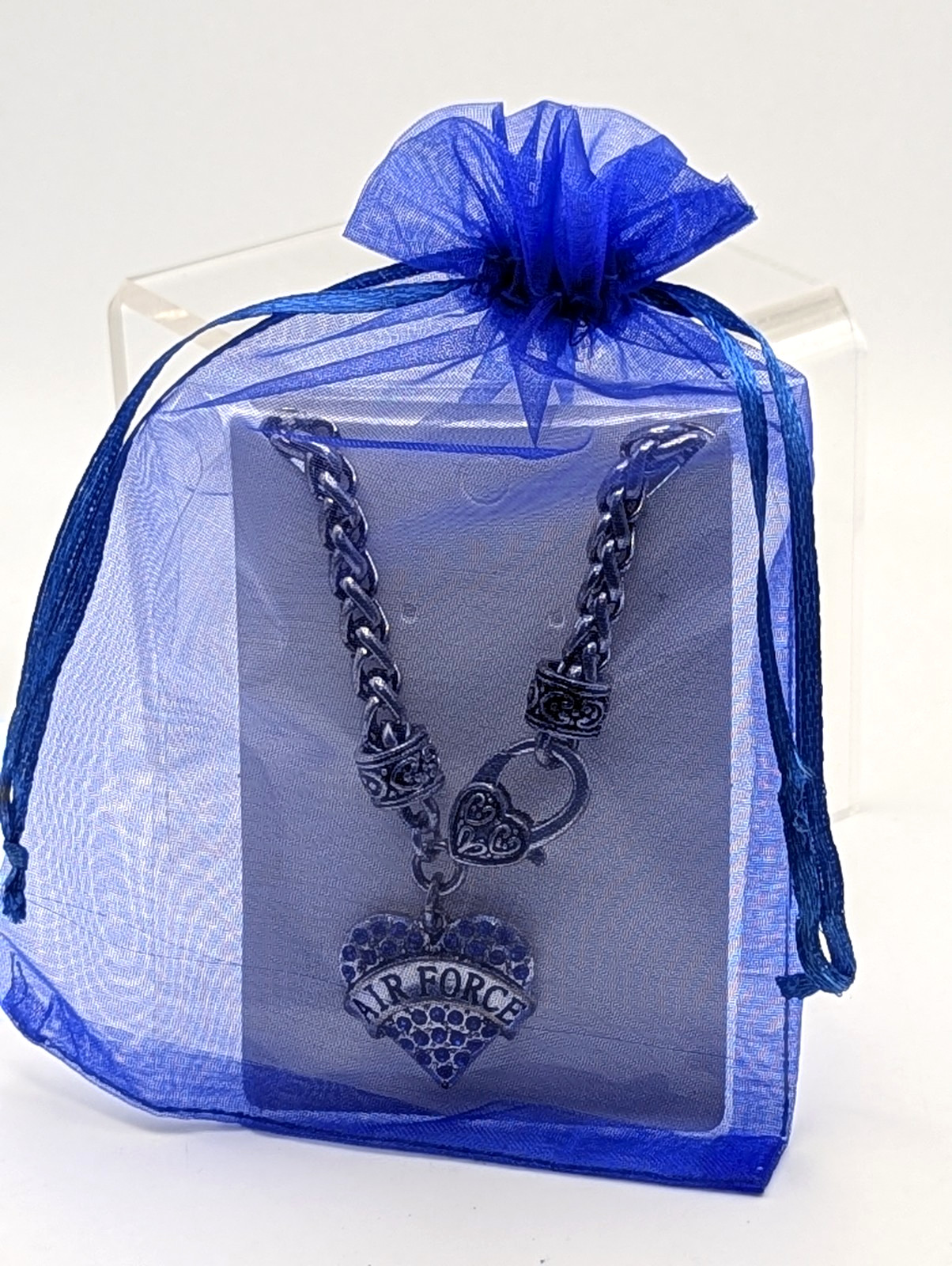 Air Force Charm Sweetheart Bracelet Blue Rhinstones Silver Tone