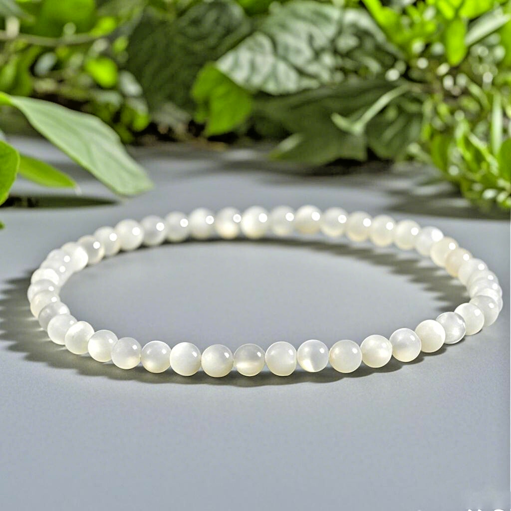 Handmade Mother of Pearl Elastic Stretch Bracelet – 4mm Round Gemstone Bead