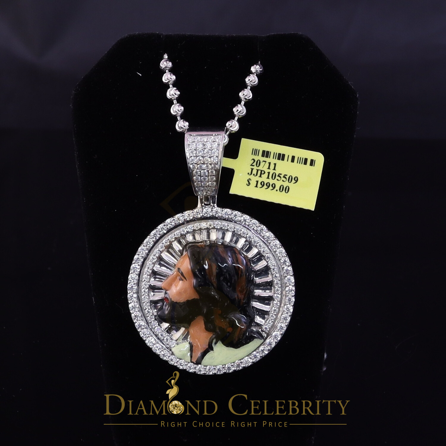 1.50 inch 925 Silver Enamel JESUS White Pendant 3.00ct Moissanite for He/She