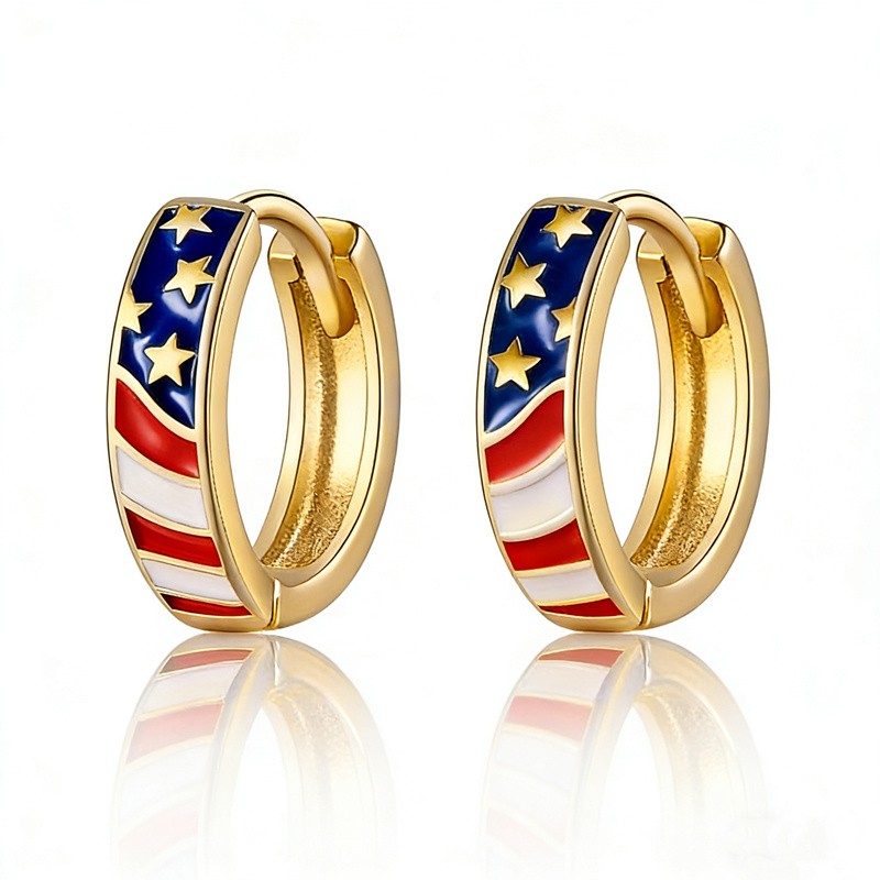 American Flag Enamel Hoop Earrings 1/2 Pairs Patriotic Independence Day Jewelry