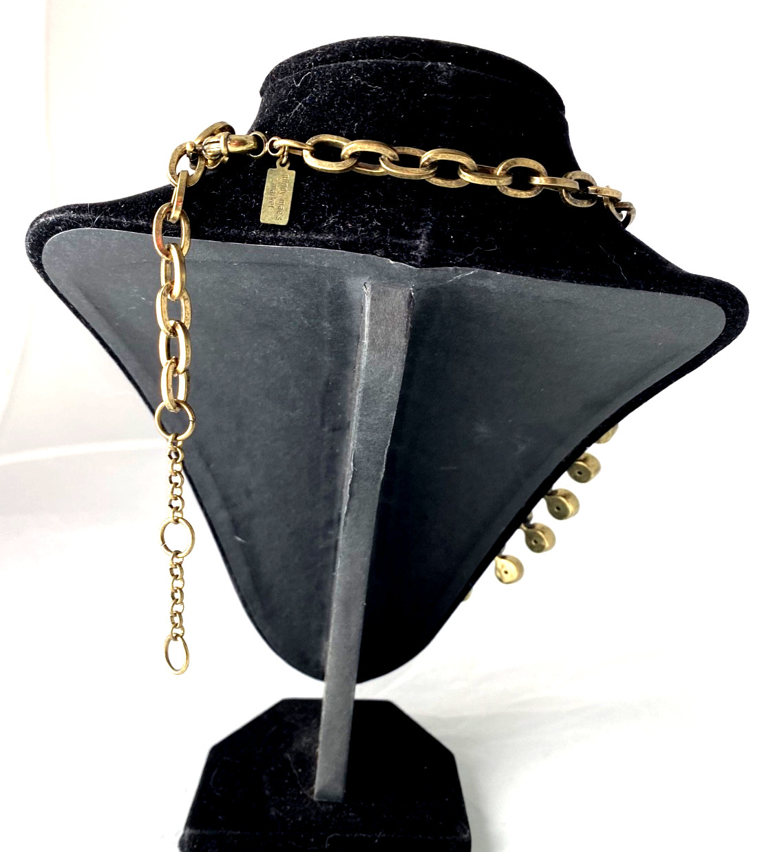 Statement Maxi Clear Rhinestone with antique brass finish chain bib necklace 23″