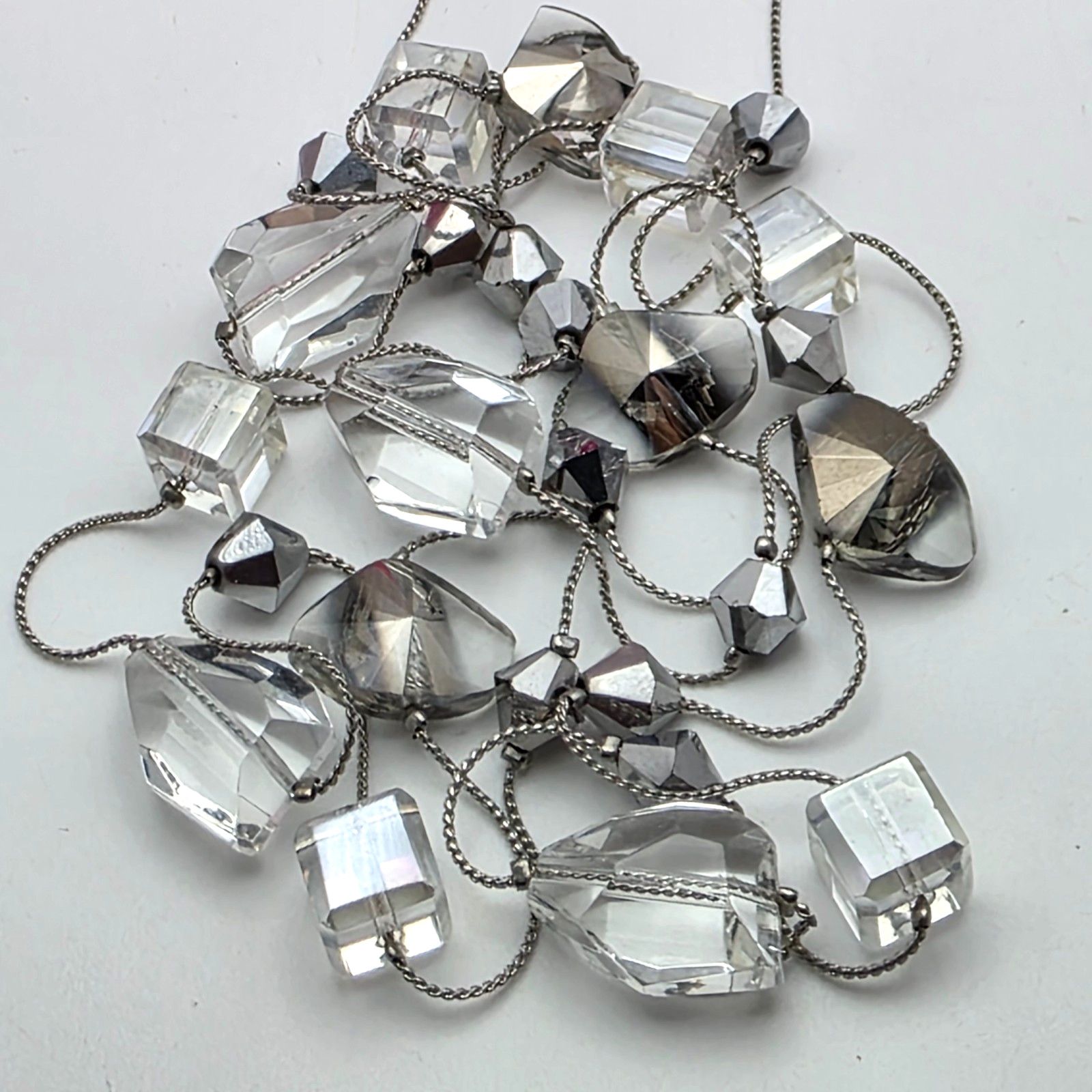 Premier Designs Clear Smoke Glass Station Necklace Silver Tone 52 In adj. Opera