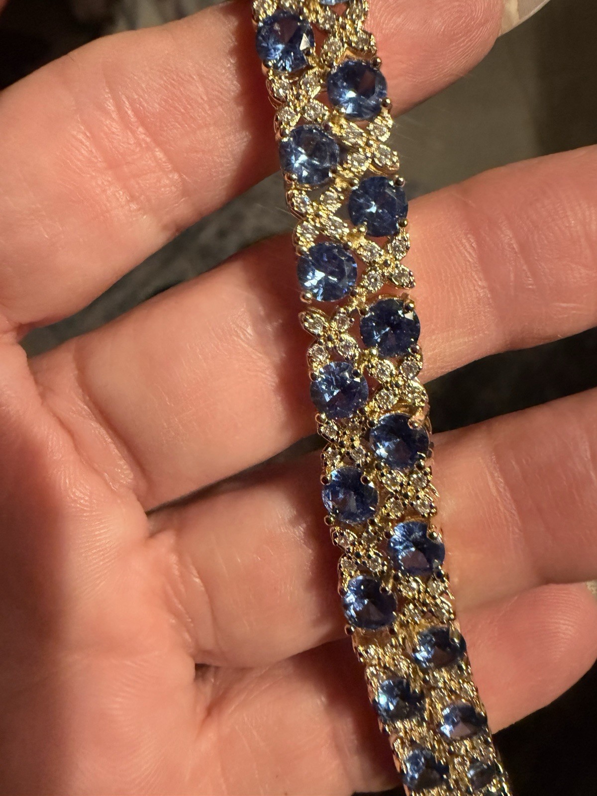 18K Gold Filled Over Brass Blue AAA CZ Tennis Bracelet 7”