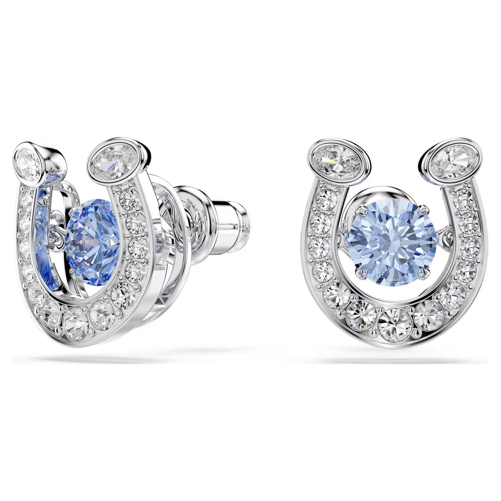 Swarovski Symbolica Stud Earrings, Horse Shoe, Blue, Rhodium Plated 5746563