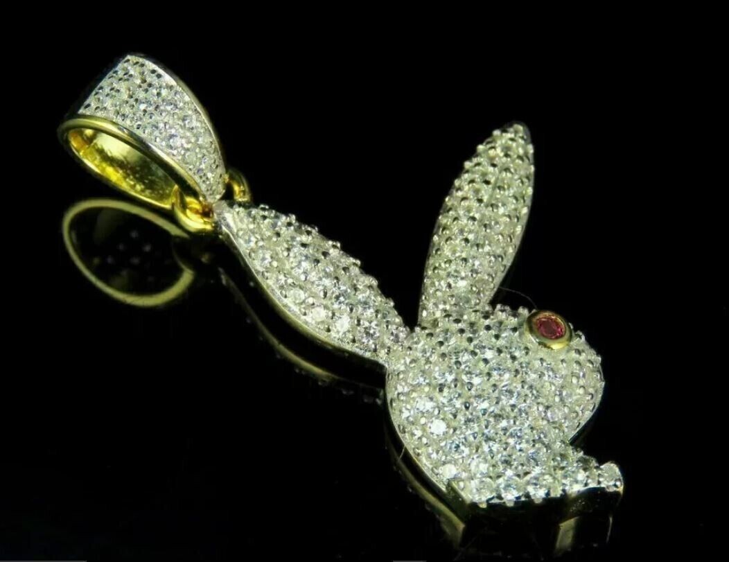 Round Cut Simulated Diamond Stunning Playboy Pendant In 14k Yellow Gold Plated