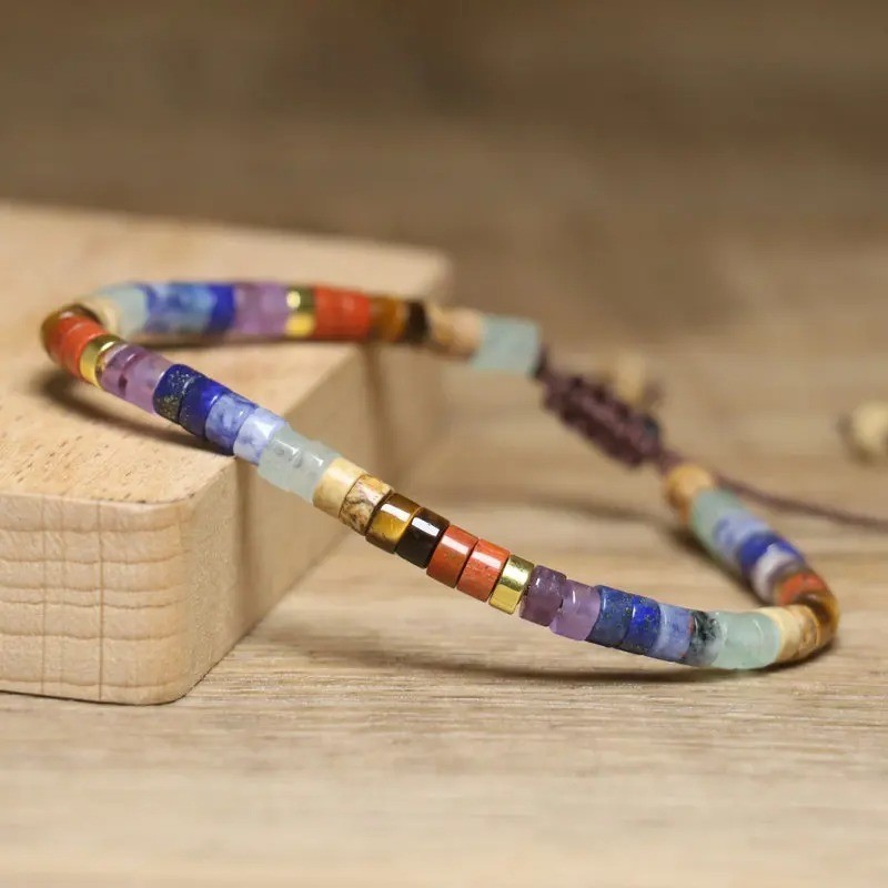 Natural Stone Chakra Bracelet Handmade Braided Boho Meditation Jewelry Women