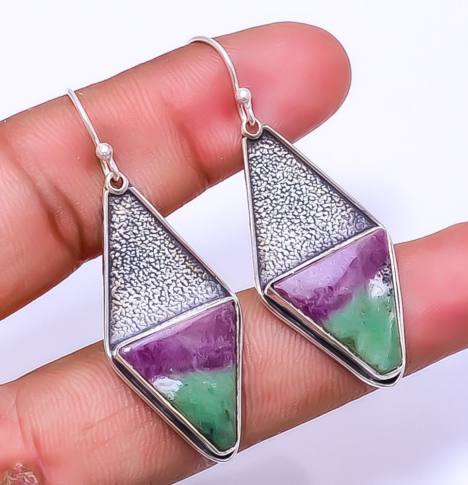 Ruby With Zoisite 925 Sterling Silver Earring 2.03″ E29, Christmas Gift