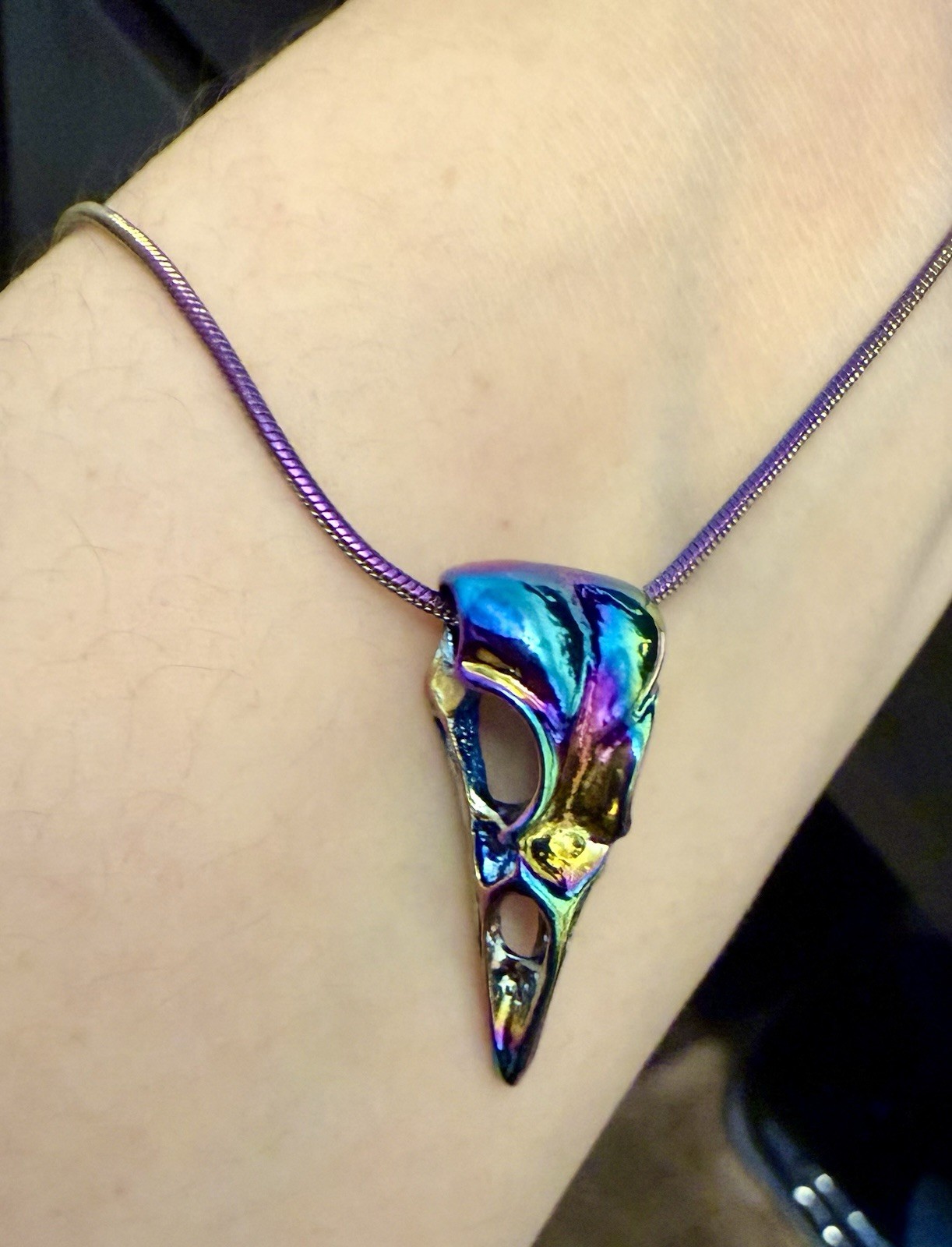 RAINBOW BIRD SKULL PENDANT NECKLACE raven crow goth skeleton New