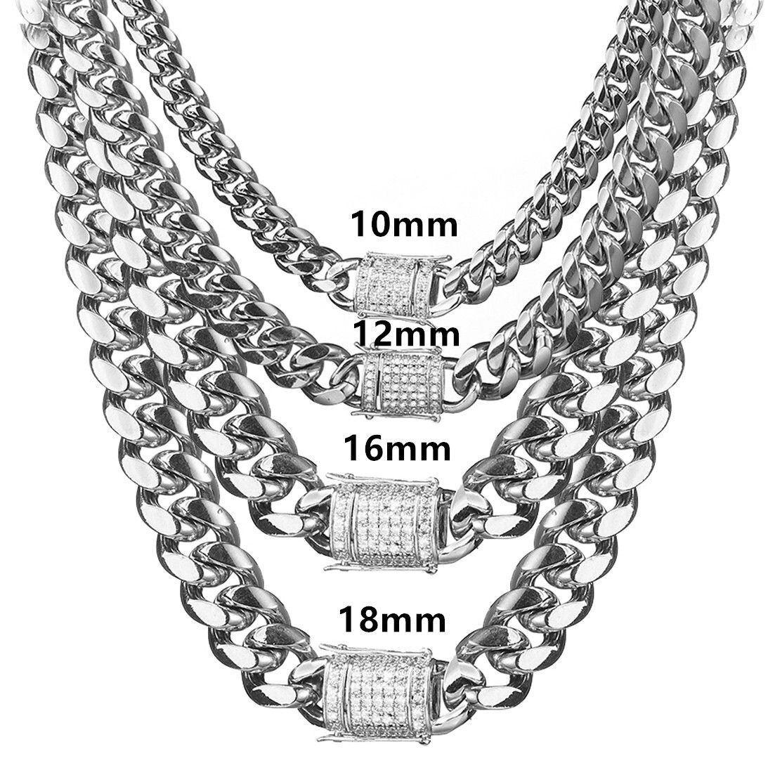 6-18MM Stainless Steel Miami Hip Hop Cuban Chain Necklace or Bracelet