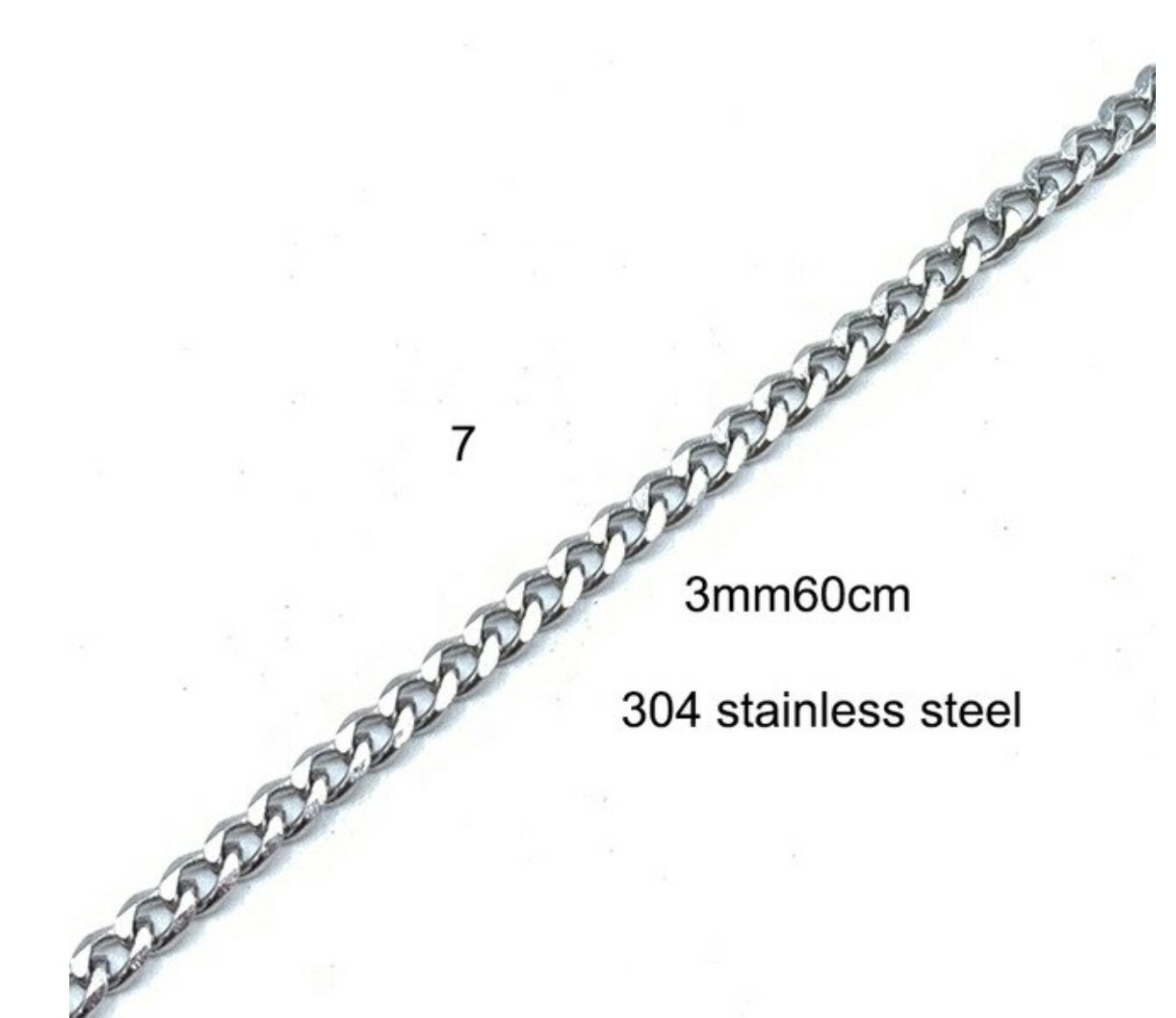 Stainless Steel 60 cm (23.62) Inch 3 mm Cuban Curb Chain