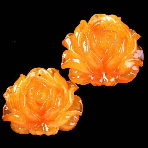 2Pcs 50x44x16mm Carved Man-made Orange Amber Flower Pendant Bead