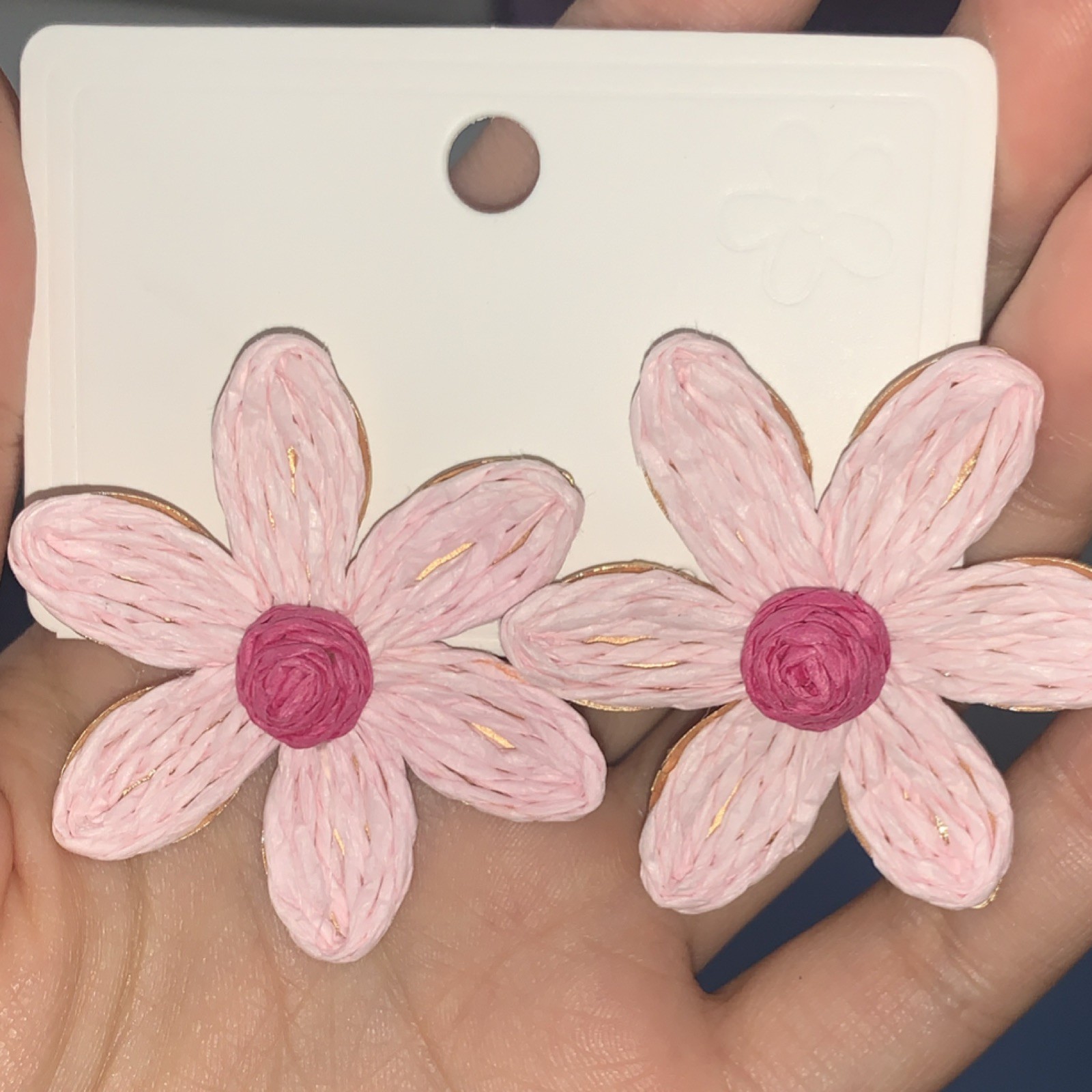 Pink Flower Polymer Clay Stud Earrings, Handmade, Customized, No Stone