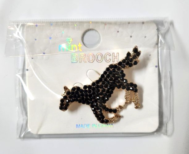 NEW Gold Tone Metal With Black and Gold Rhinestone Brooch 1 inch x 1 1/4 inch