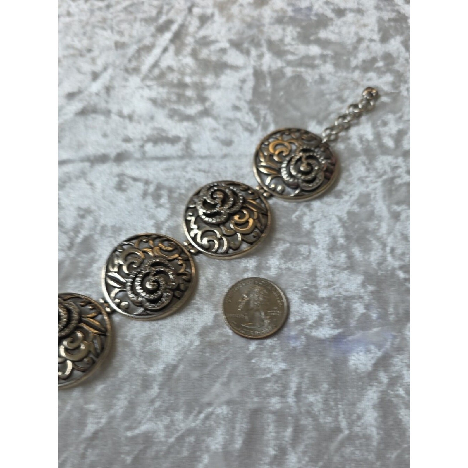 Brighton Retired Deco Rose Flower Silver Crystal Bracelet