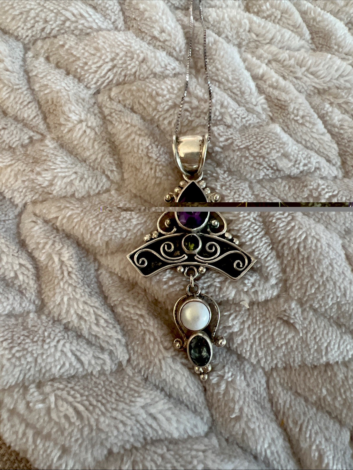 Sterling Silver MMA Int Multi Gemstone & Pearl Pendant Necklace