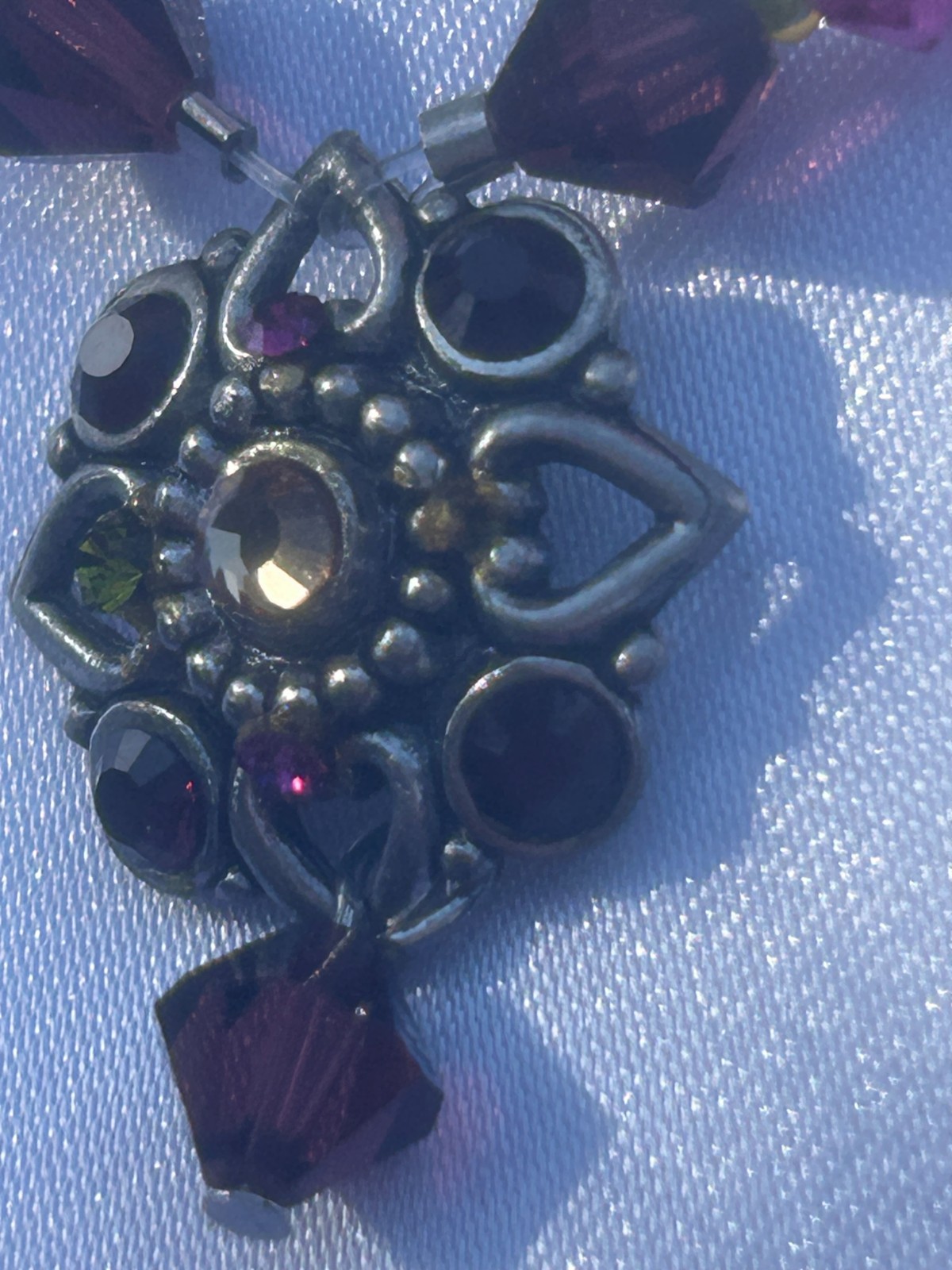 Whimsigoth Crystal Flower Pendant Necklace Fuchsia Brow Beaded Boho Jewelry.