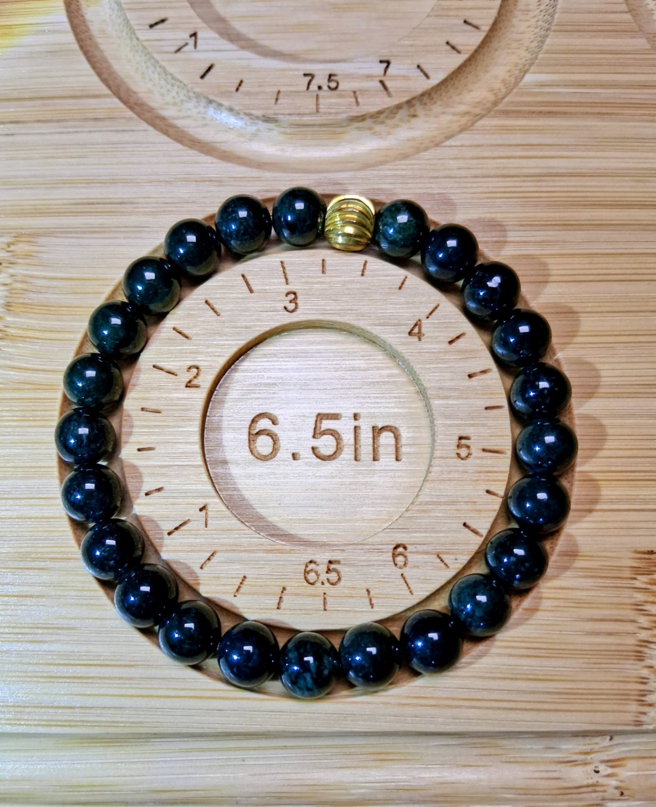 Authentic Natural Jade Green Bracelet Stretch Gold Tone Accent 6.5 in, 7.9mm