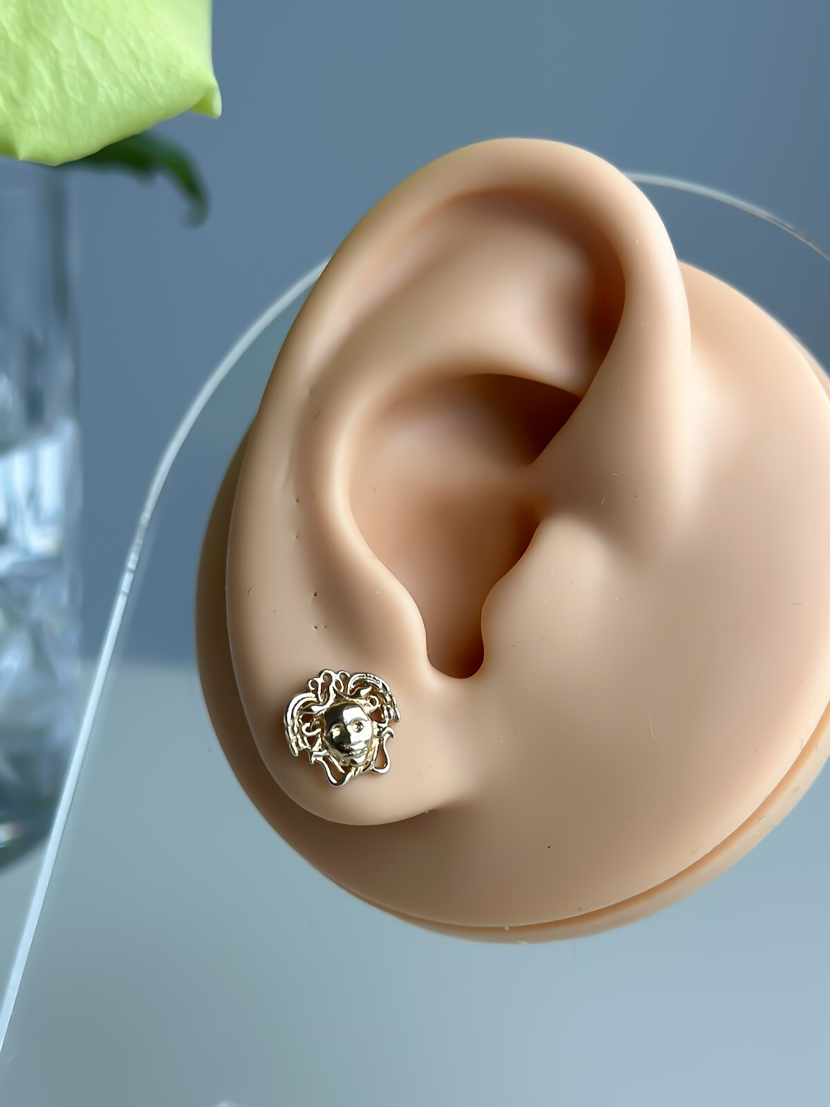 14K SOLID Gold Medusa Earrings, Studs, Sea Collection Jewelry 585 Yellow Gold