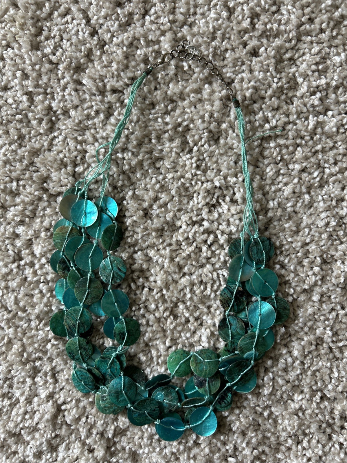 Teal Multi-strand Disc Bead Statement Necklace With Adjustable Length