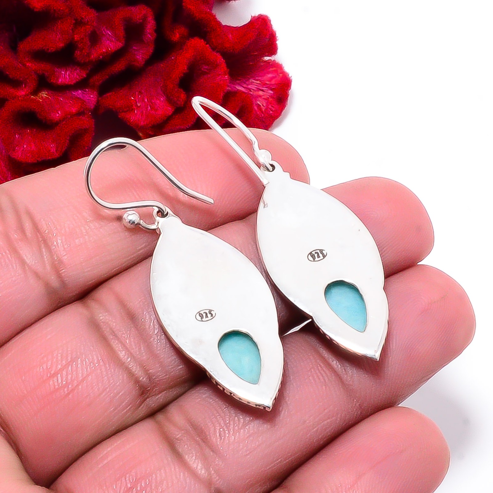 Amazonite Handmade 925 Sterling Silver Earring 1.76″ Su6, Christmas Gift
