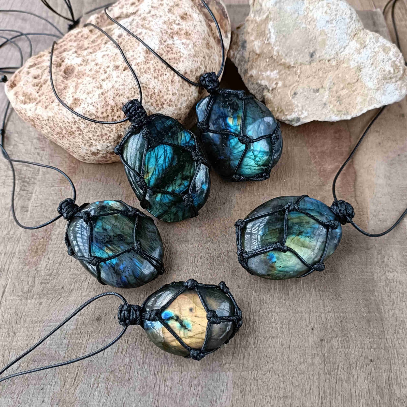 Natural Labradorite Wrap Pendant Necklace Healing Protection Crystal Necklace