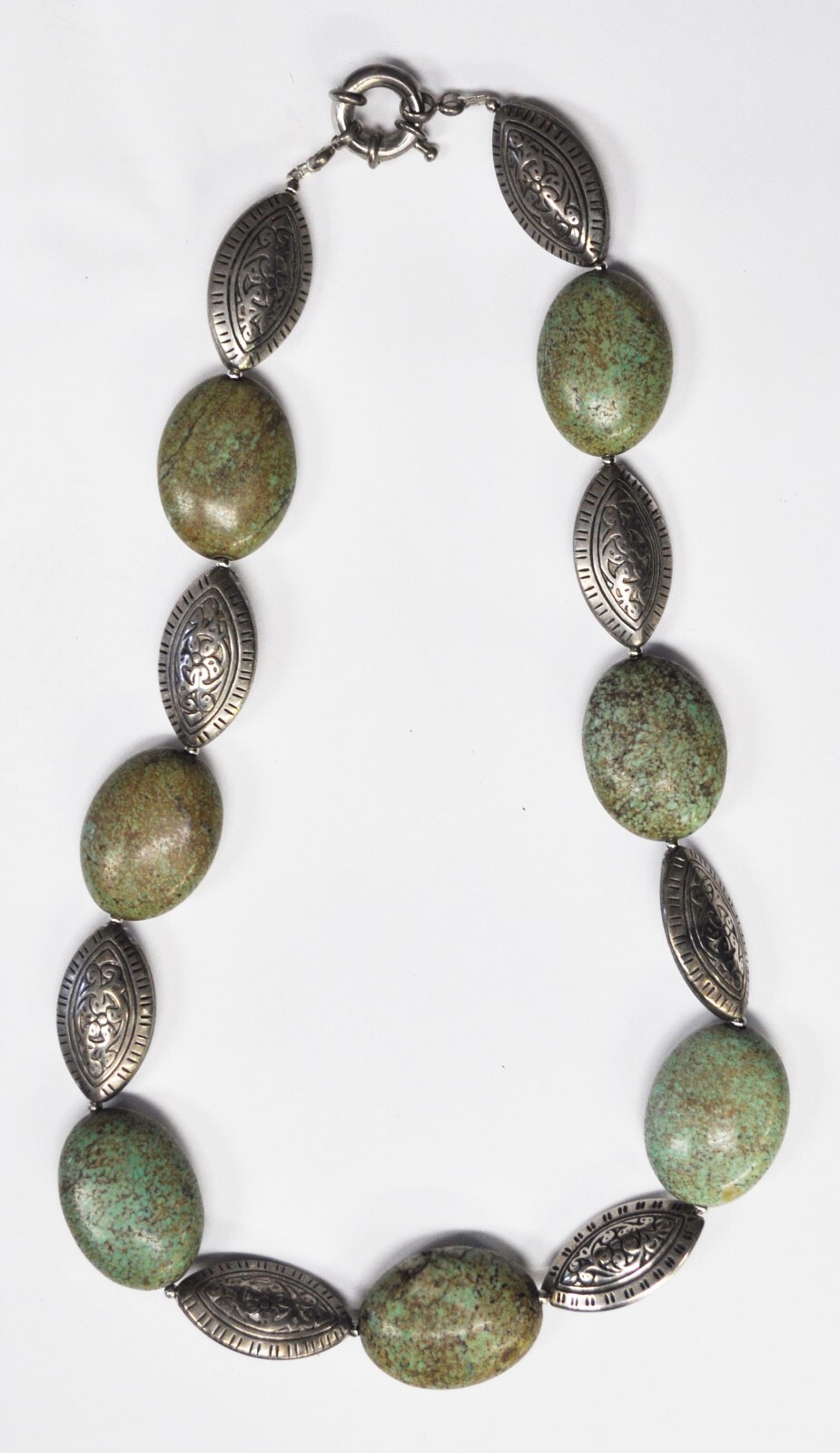 Silver Plated Oval Green Turquoise Necklace 22mm 19-1/2″