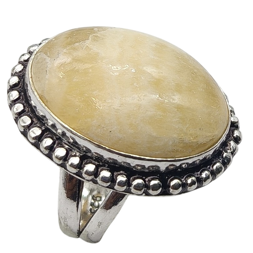 Honey Calcite Natural Gemstone Antique Silver Plated Ring US Size-7 A 1134