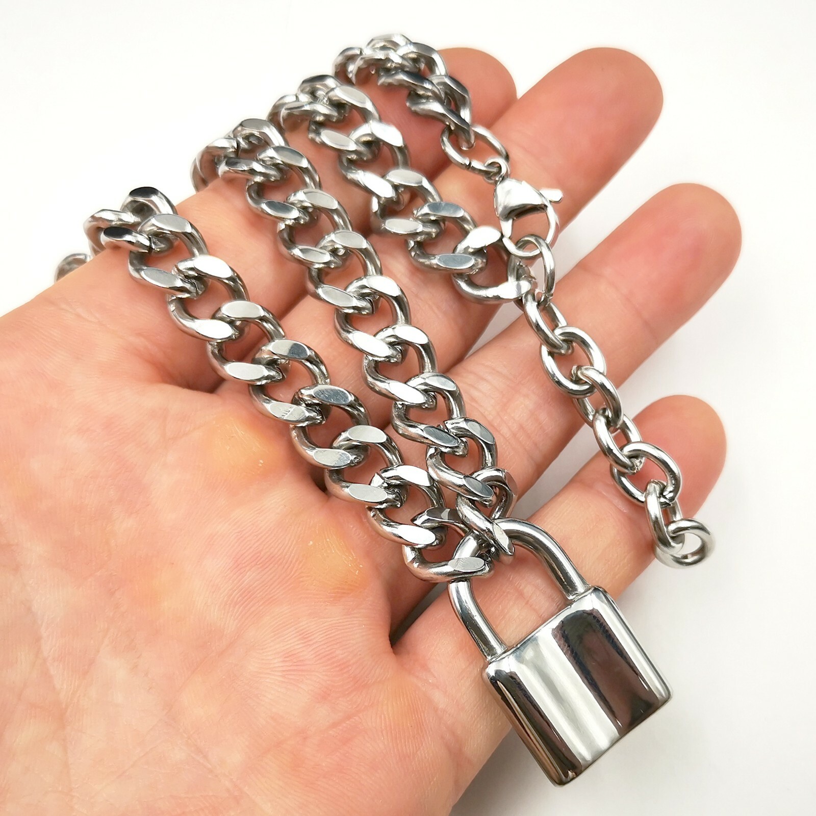 Partner Lock Necklace Padlock Pendant Interlocking Stainless Steel Curb Chain
