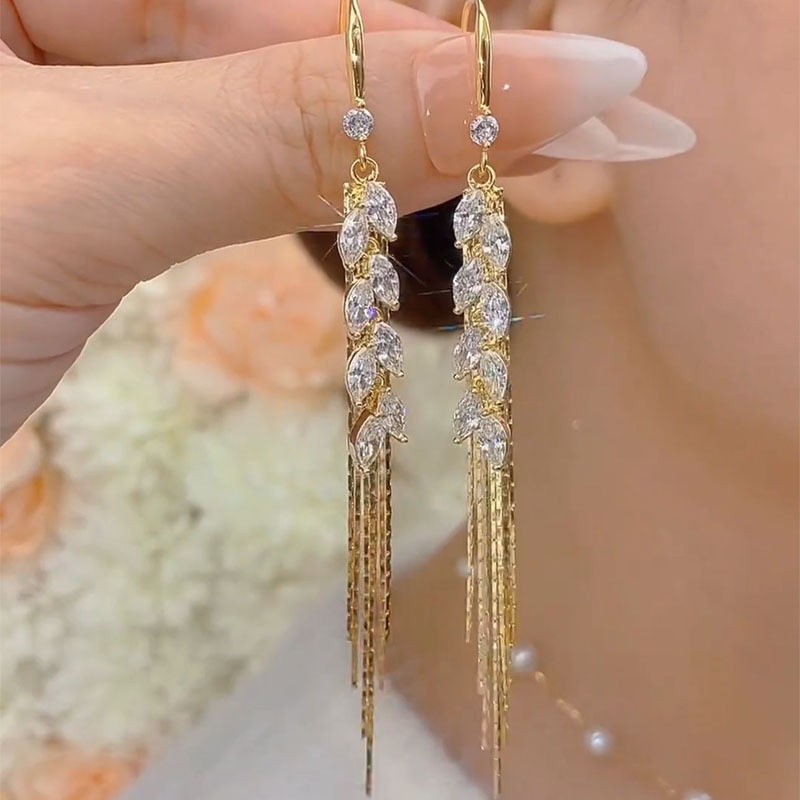 Sparkling Cubic Zirconia Long Tassel Earrings for Women Elegant Dangle Jewelry