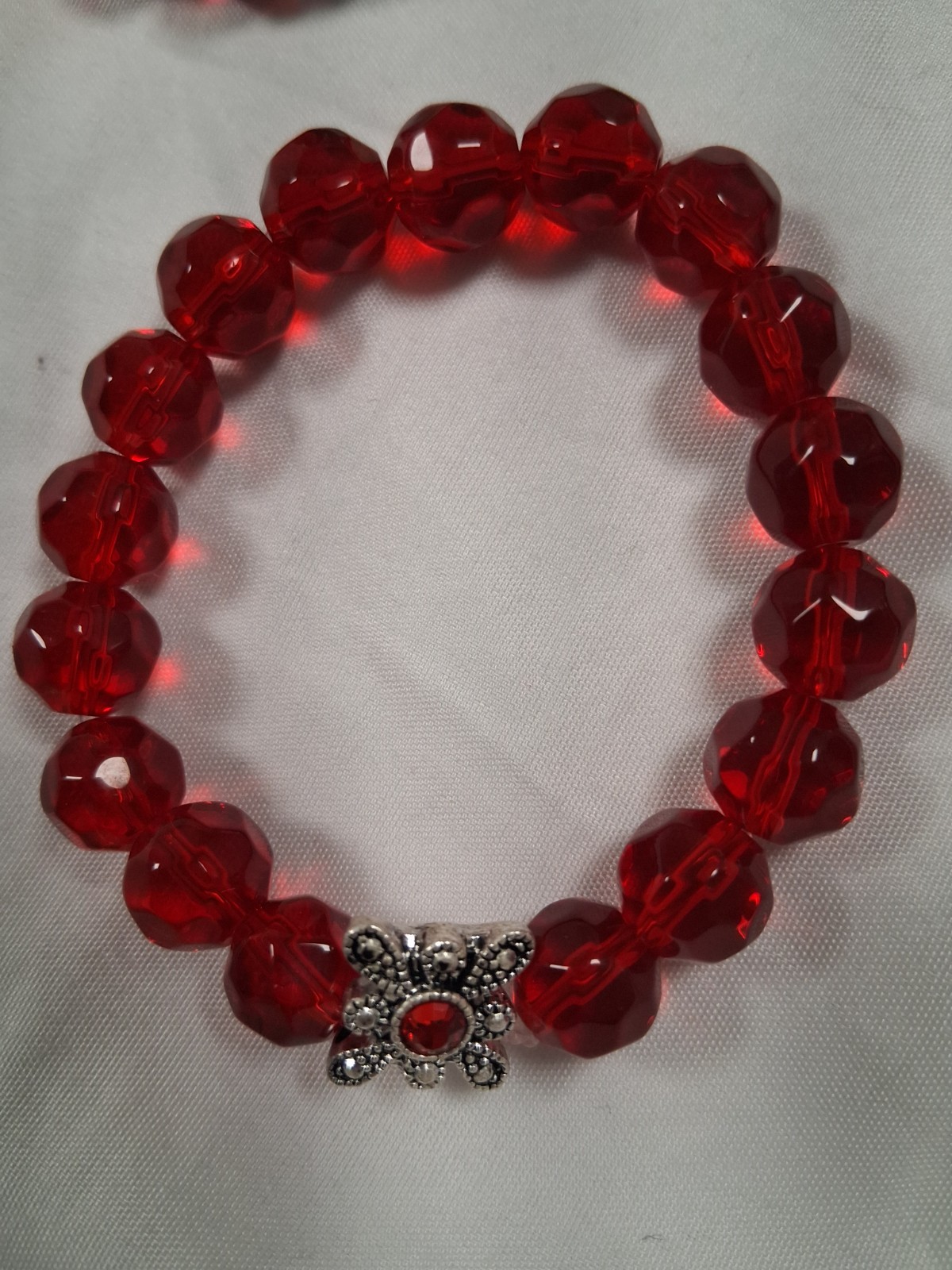 Women’s Beaded Stretch Bracelet, Red, Swarovski Crystals